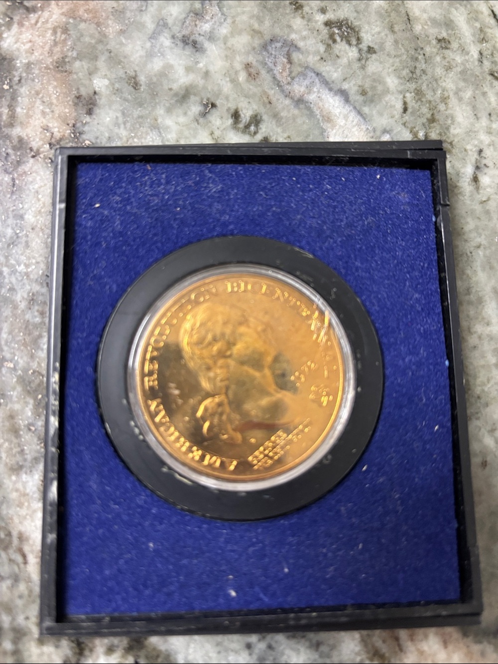 Gold Tone Commemorative Coin with Blue Display Case